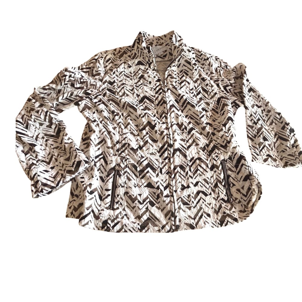 Erin London Women's L Textured Zip Sweater/Jacket Geometric  Print Zip Pockets L